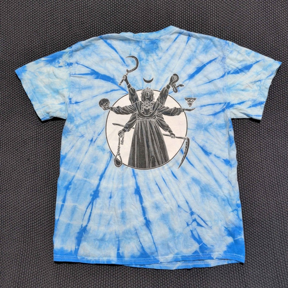 Housebrand Distro Graphic Tee Mens Large Blue Tie Dye Occult All Seeing Eye